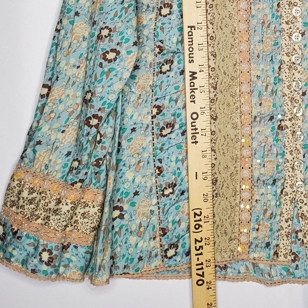 Ecologie Button Top Womens XL Sequin Lace Floral Pleated Button Coastal Cowgirl - Picture 8 of 11